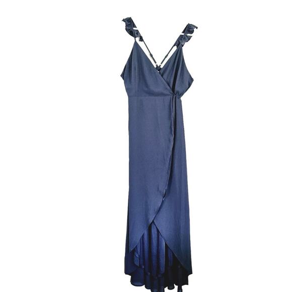 Lulus Wrap Dress Here's To Us High Low Maxi - Denim Blue- XL - NWT - Picture 2 of 11